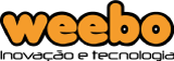 Logomarca da weebo, uma empresa de inovação e tecnologia, a marca tem fonte arredondada que é laranja com contorno preto.